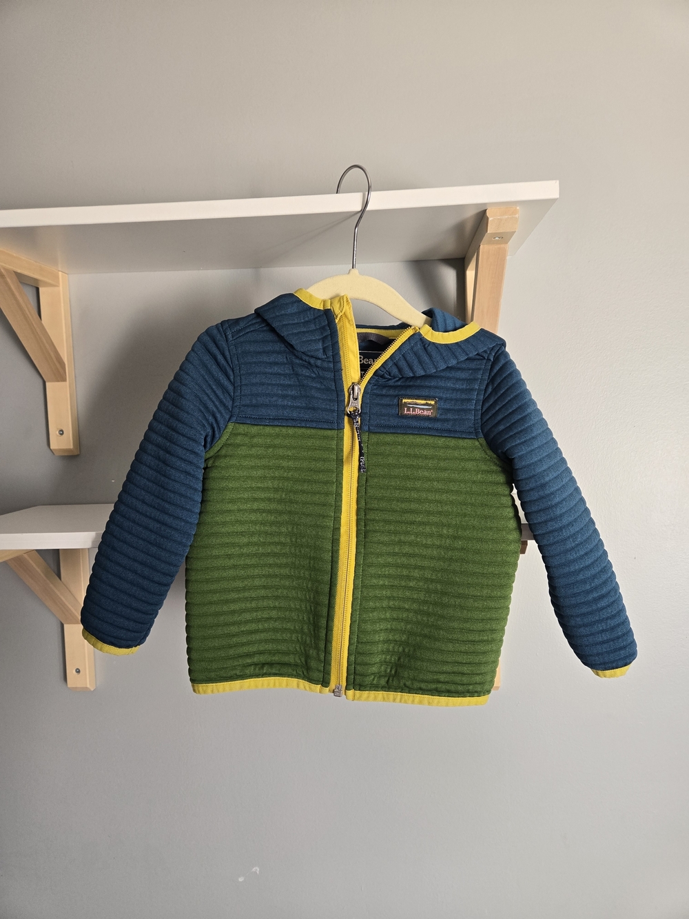 L.L. Bean Kids Quilted Blue & Green Hoodie with Yellow Trim